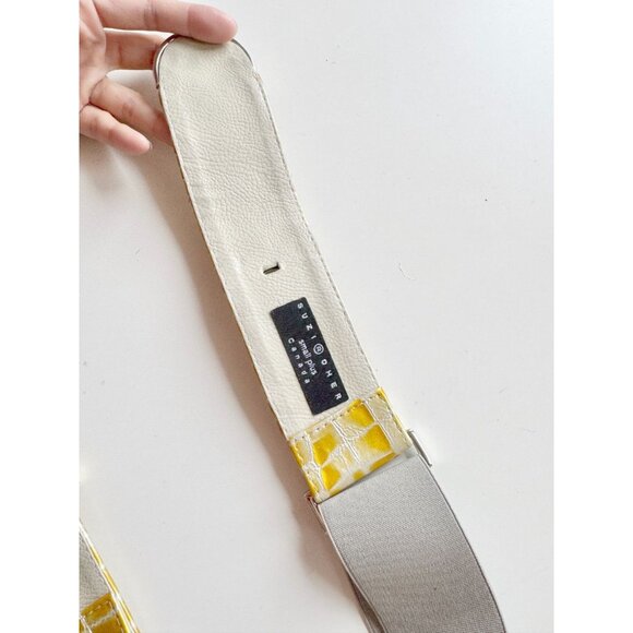 SUZI ROHER Yellow Patent Croc Embossed Leather Elastic Stretch Belt, Size S+ - Picture 8 of 10